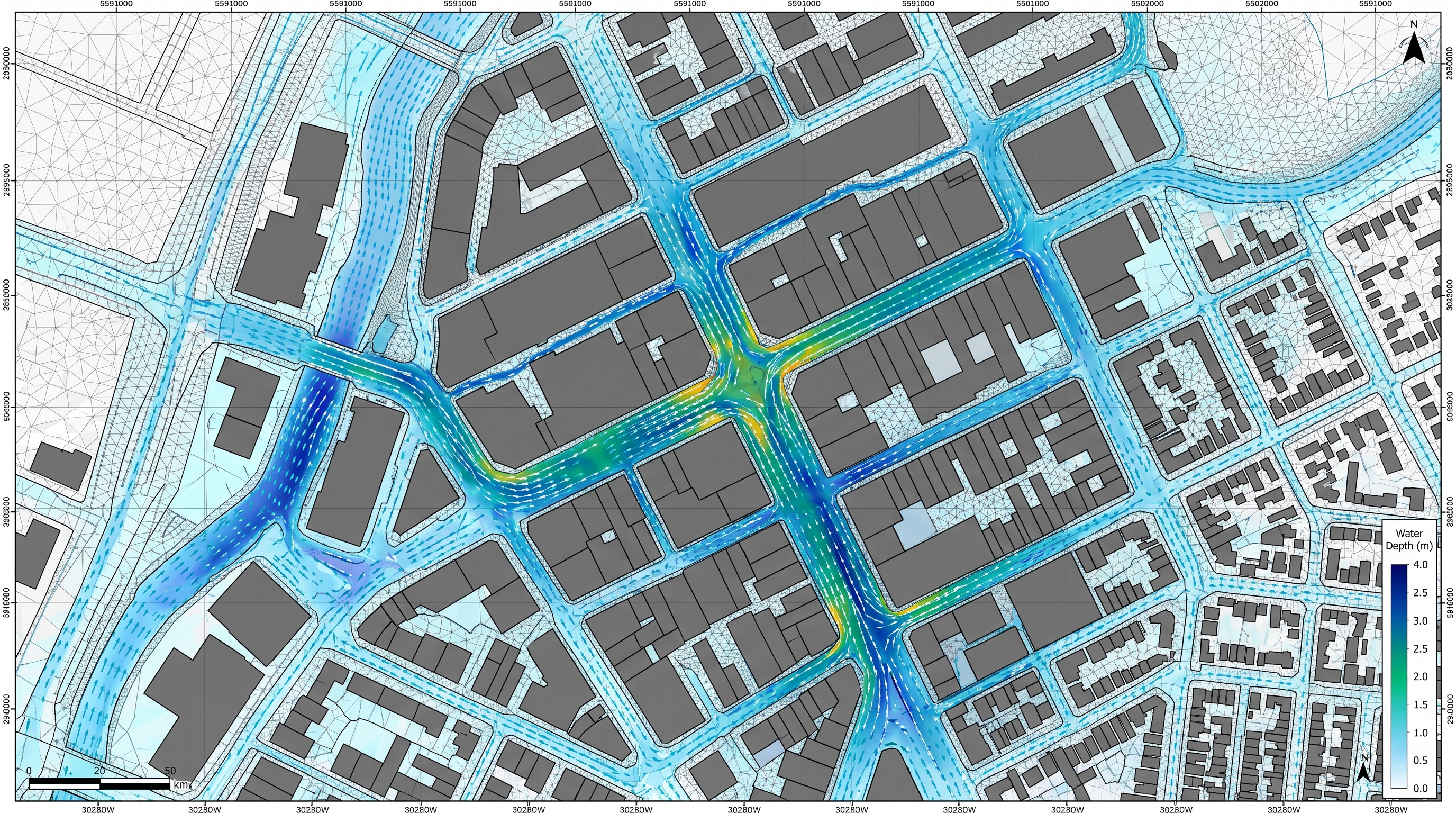 Mallas Digitales 2D en Entornos Urbanos Iber y HEC-RAS 2D